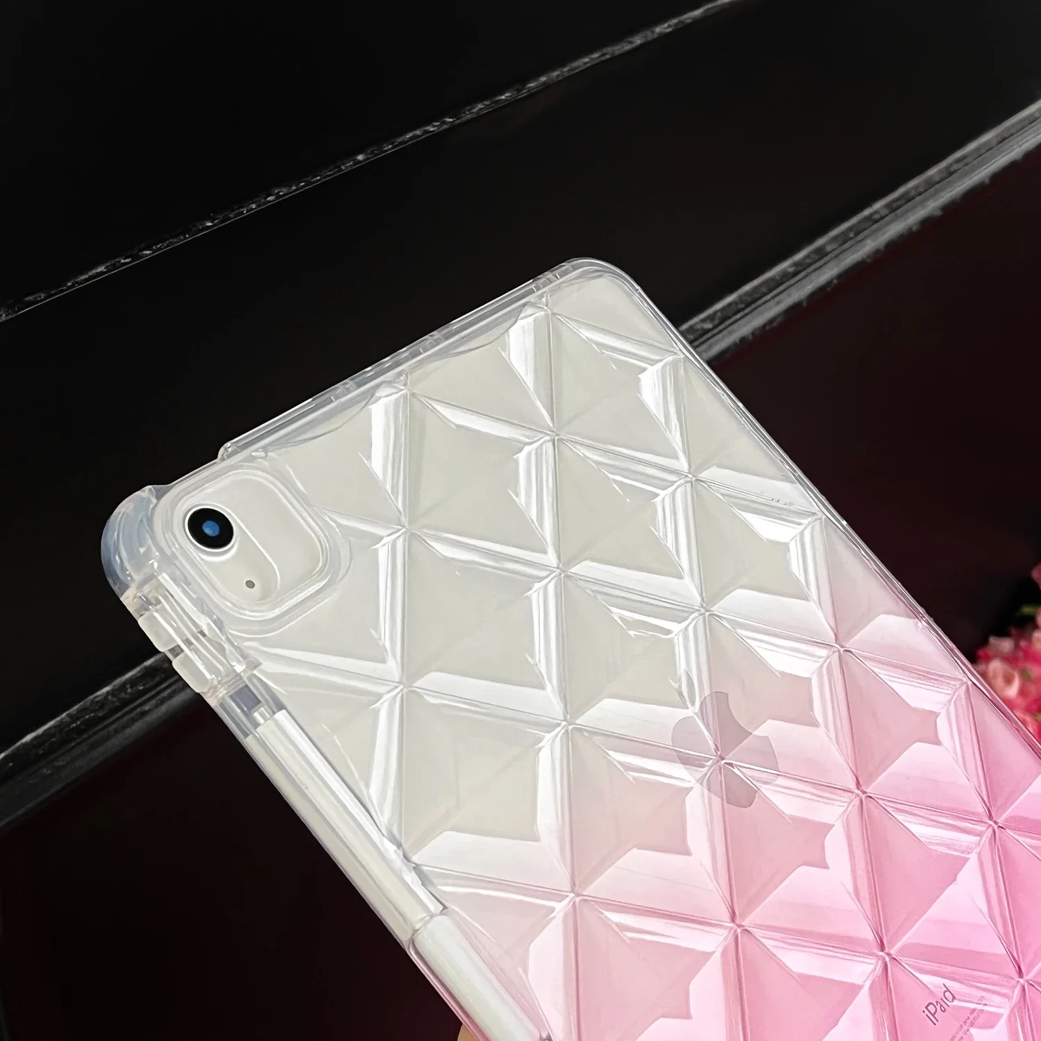 For iPad 7 8 9 10 Air 4 5 Pro 11 inch Mini 6 Case Cover Gradient Color Rhombus Clear Transparent Soft Silicone Thick Shockproof