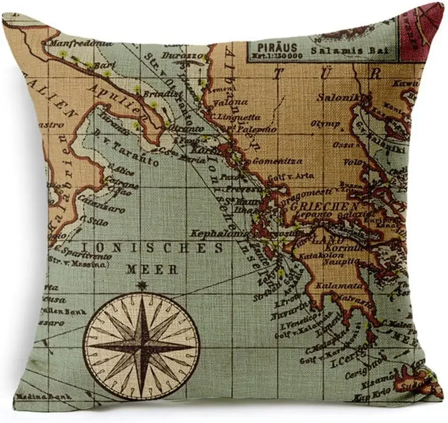 Geographical Theme Linen Square Home Decoration Pillow Cover Sofa Bed Cushion Cover pillowcase 50*50 decor