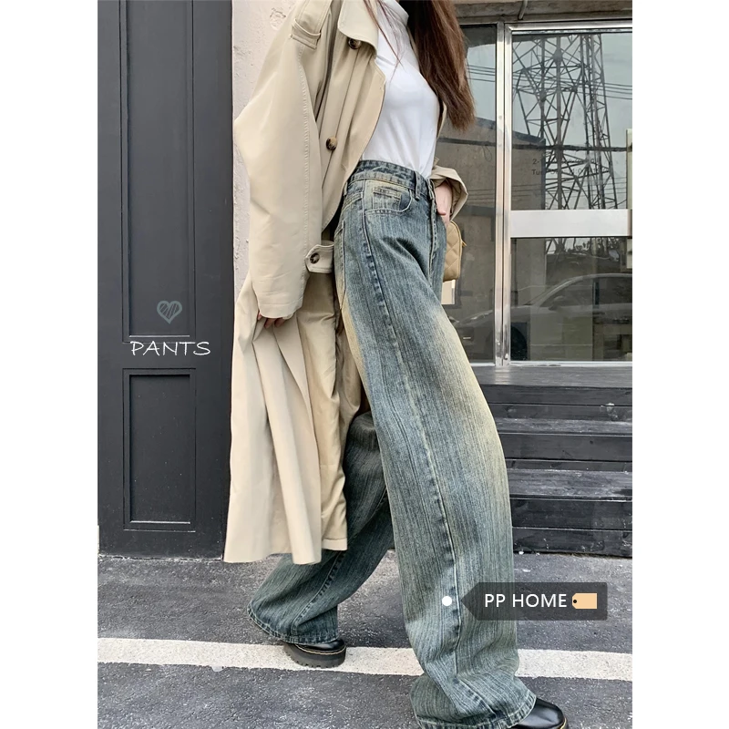 

Blue Women Jeans High Waist Fashion American Vintage Streetwear Y2K Casual Wide Leg Jean Female Denim Trouser Baggy Denim Pants