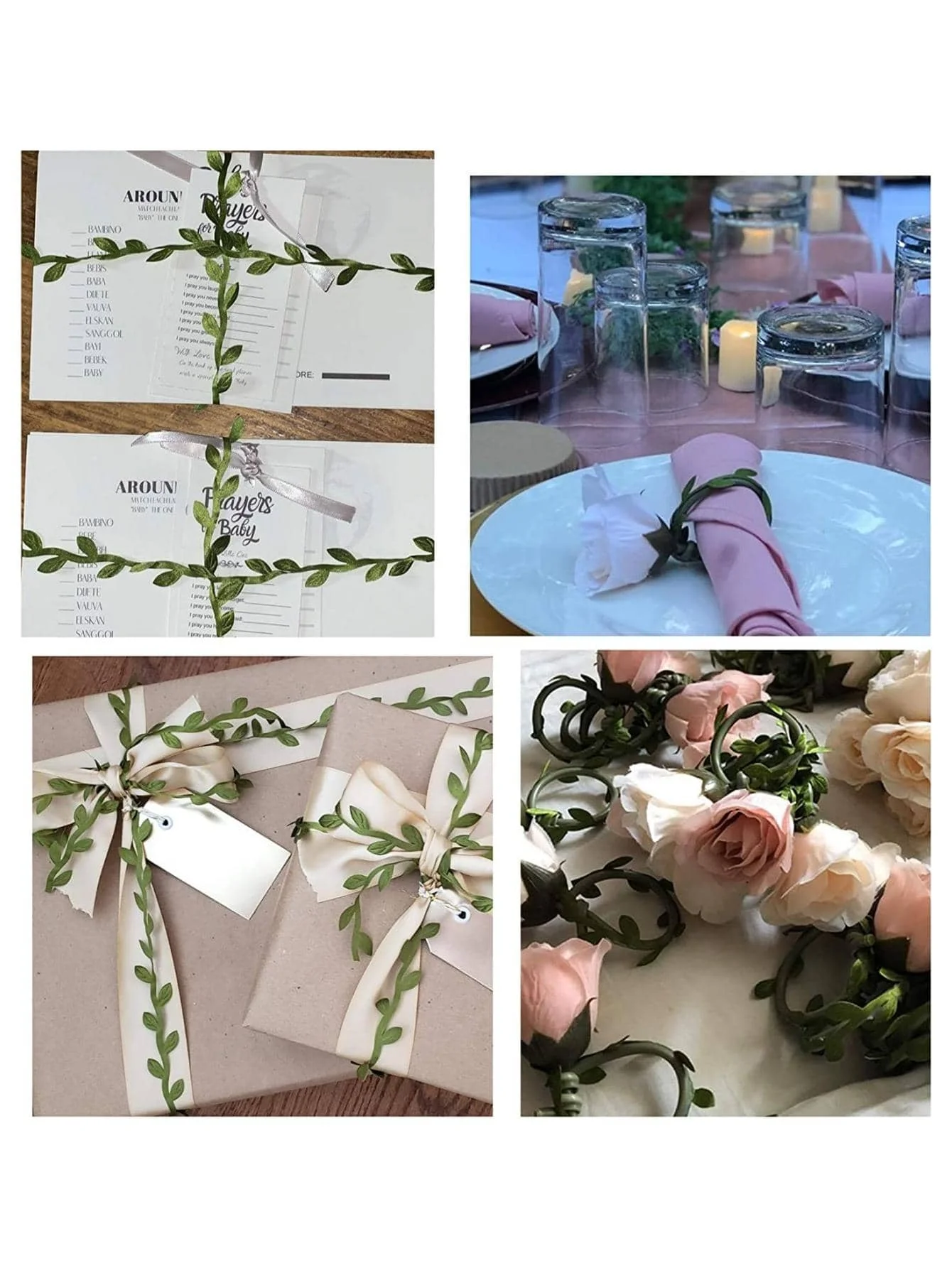 20m Olive Green Simulation Willow Leaf Ribbon For Gift Wrapping Wedding Decor Wreath DIY