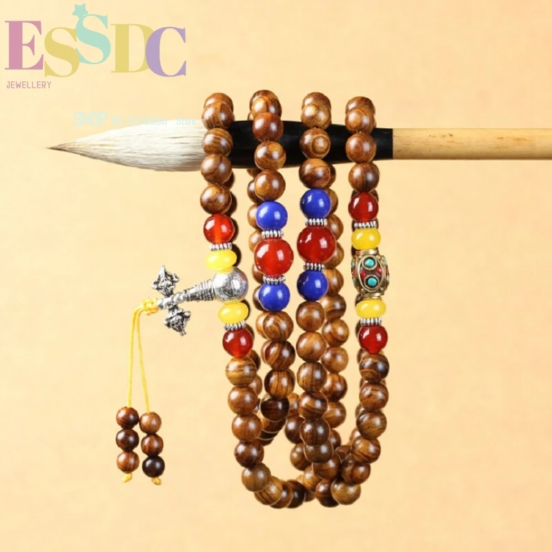 High Quality Natural Hainan Yellow Pear Wooden Hand String 108 Mala Original Designs Rosewood Buddha Beads Bracelet Wholesale