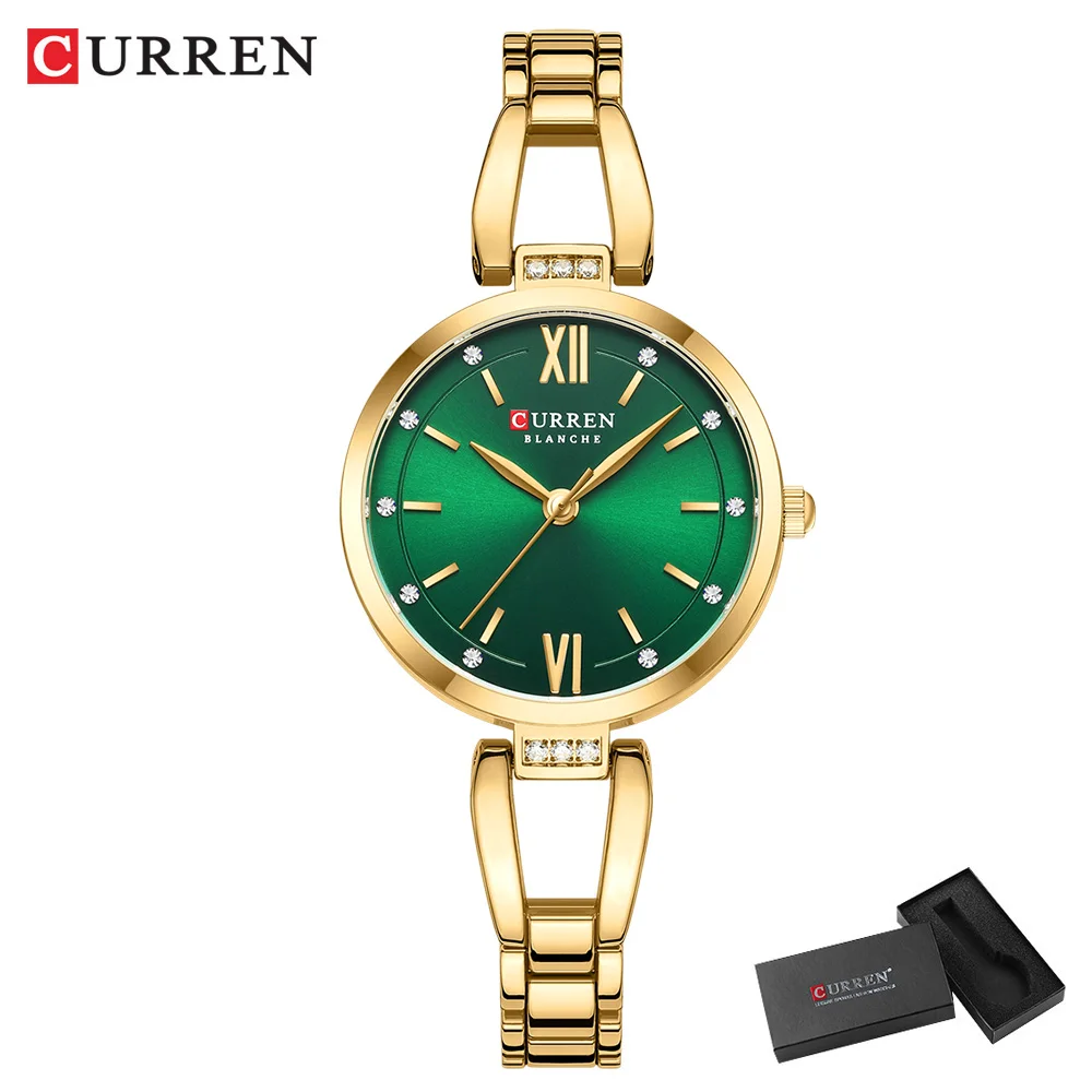 CURREN Luxuriöse, hochwertige Quarzuhr, modische, charmante Strasssteine, Edelstahlband, Damen-Armbanduhr 9