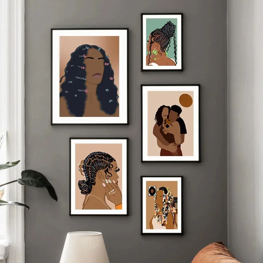Nail Hair Art Black Brown Lady Picture Canvas Painting Wall Art Modern Fashion Figure Poster Print Home Living Room Decor
