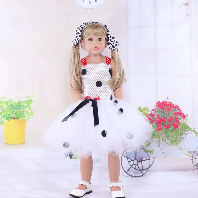 

asdh8@Novelty Girls Kids Black White Polka Dots Dog Costume Magic Dress Skirt Cosplay Cartoon Party Outfit Animal Ear HeadbandCO