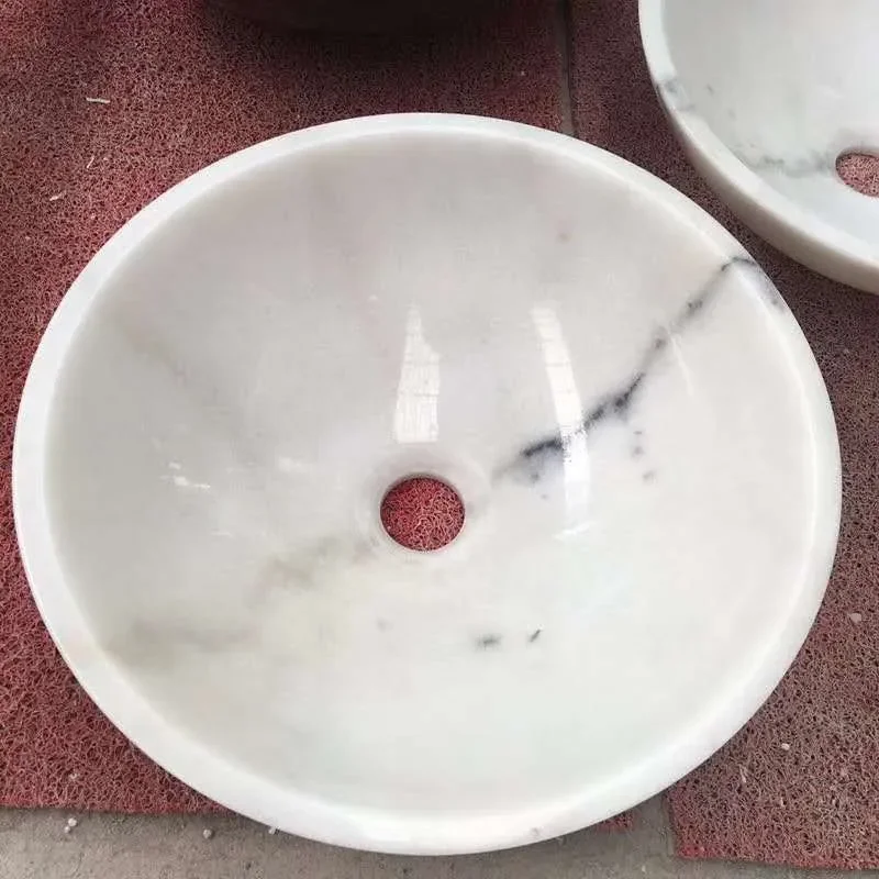 35cm Round Marble Vessel Sink Stone Countertop Basin Small Bathroom Washbasin Modern Chinese Style Lavatory Bowl
