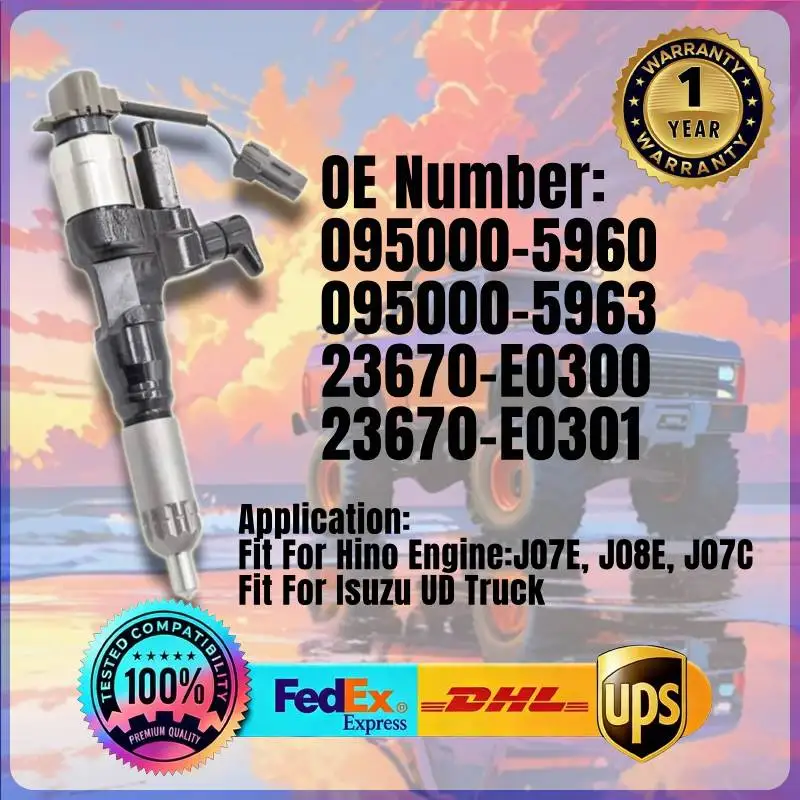 

Fuel Injector 095000-5963 095000-5960 23670-E0300 for Hino Engine J07E J08E J07C and Isuzu UD Truck