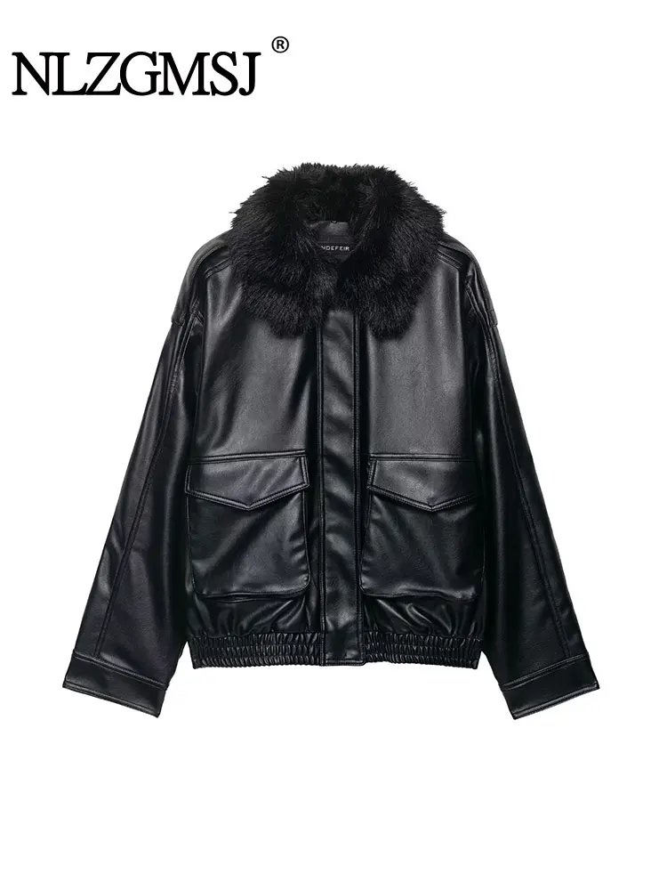 

NLZGMSJ женские зимние новые кожаные куртки женское пальто верхняя одежда топы с длинными рукавами однотонная уличная одежда модные элегантные куртки Coa