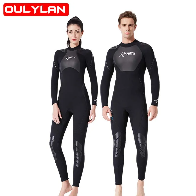 

Oulylan One Piece Neoprene Diving suit Women's Back Zipper Sun Protection Nen Warm Long Sleeve Floating Swimming Suit 3MM