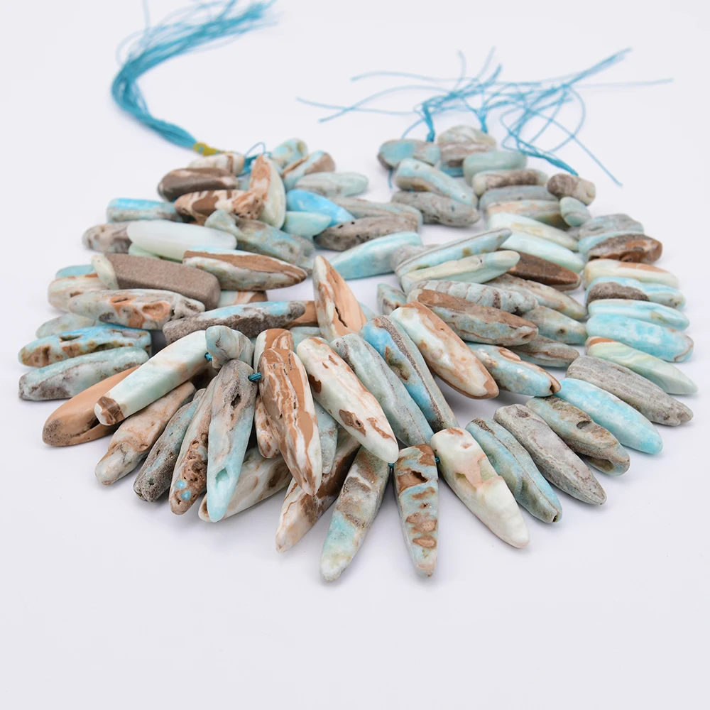 APDGG Large Size Natural Blue Hemimorphite Ore Mineral Top Drilled Tooth Shape Loose Pendant Beads 16.5'' Jewelry Making DIY