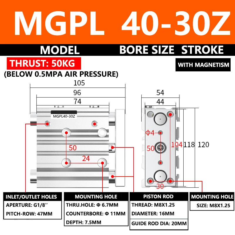 

Пневматический компактный направляющий цилиндр серии ABILKEEN MGPL MGPL40-30Z, диаметр 40 мм, ход X 30 мм, тонкий треххосевой трехштоковый воздушный цилиндр