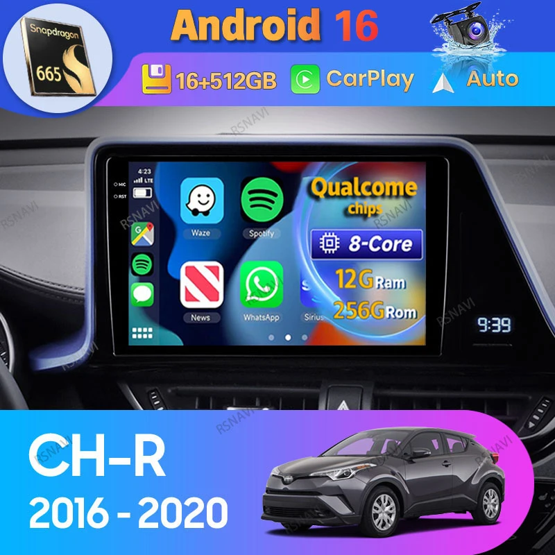 Android 16 Carplay Auto For Toyota C-HR CHR 2016 2017 2018 - 2020 Car Radio GPS Video Stereo 2 Din Player Multimedia 360 Camera