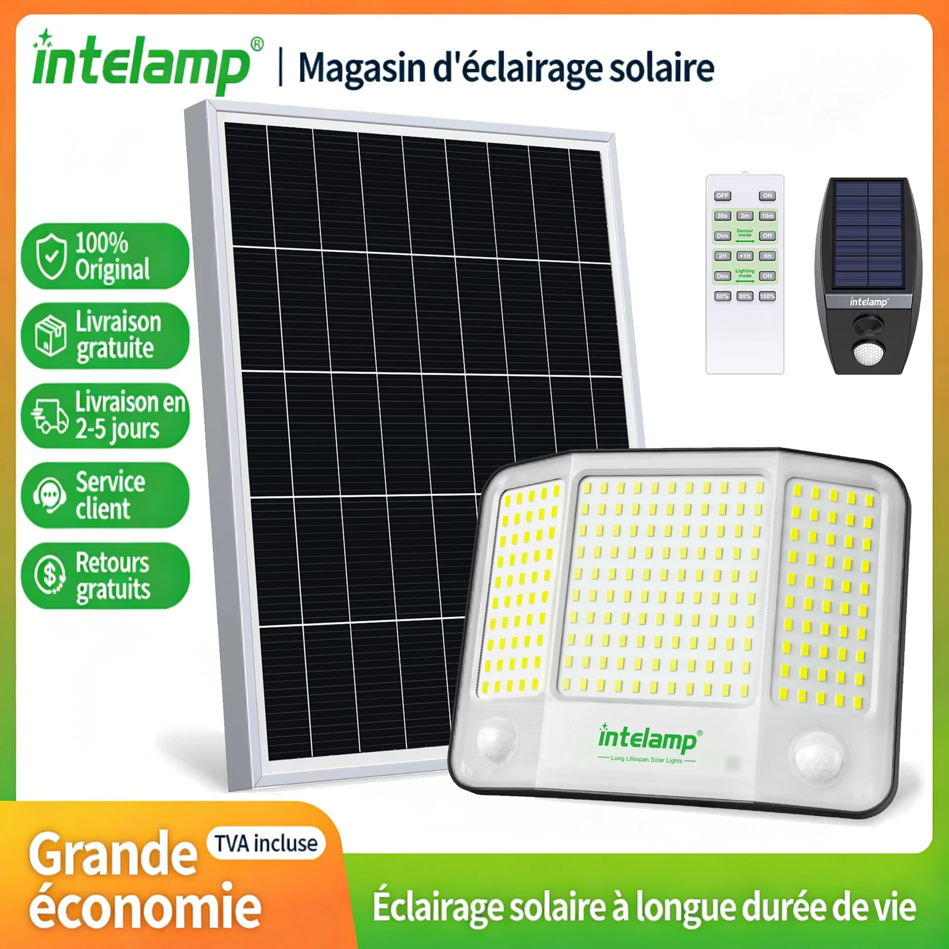 Lampes solaires de sécurité Intelamp 251LED, détecteur de mouvement extérieur, étanches, 3 modes, projecteur solaire mural pour jardin, cour, garage | lampe extérieur solaire lampe solaire extérieur