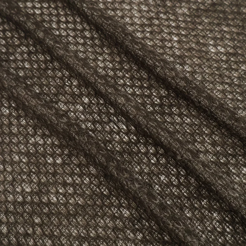2 Yards Soft, draping, semi-transparent, dark gray, hollow mesh woven wool and mohair cardigan sweater fabric view 2