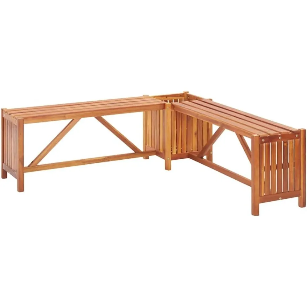 

Solid Acacia Wood Patio Corner Bench with Planter - Weather-Resistant Outdoor Seating - Versatile Garden and Deck Furniture