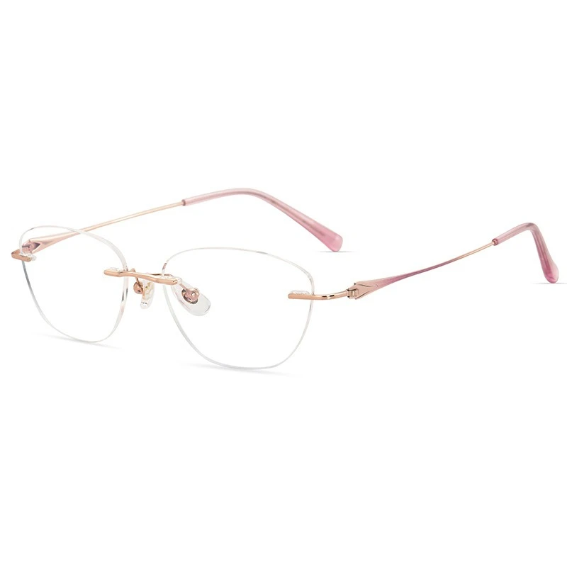 Women's frameless prescription gradient pink pure titanium glasses customized myopia anti blue light matching glasses