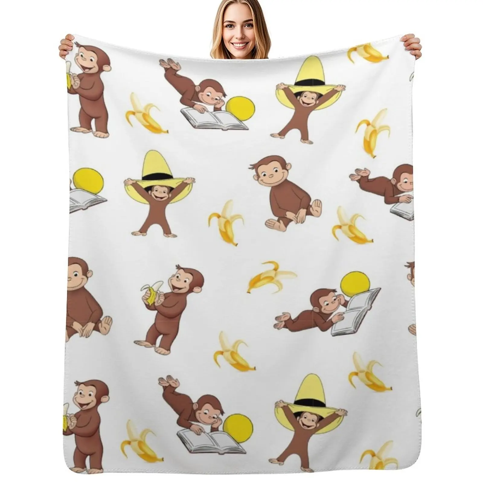 

George the curious monkey cartoon for kids pack Throw Blanket Cozy Sofa Blanket for TV Watching Napping