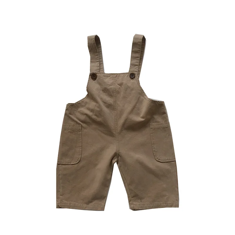 Autumn Korean 2024 Toddler Baby Boys Overalls Cotton Solid Pocket Kids Boys Suspender Pants All-matched Loose Child Boys Pants