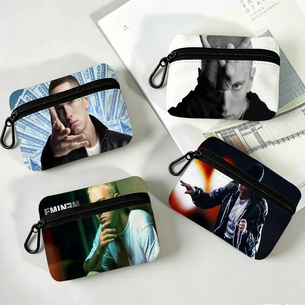 Rapper E-Eminem Lightweight Oxford Fabric Coin Purse With Black Carabiner Hook Card Holder Earphone Storage Pouch