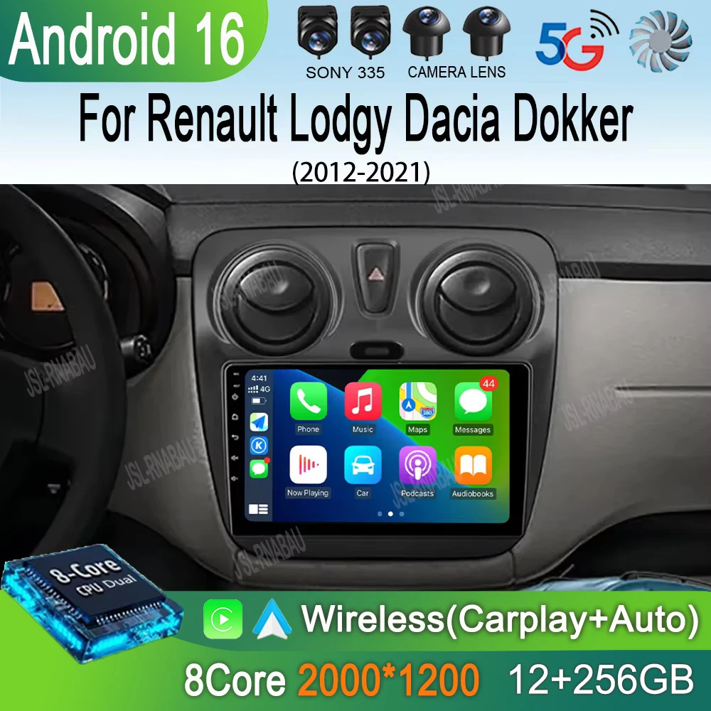 Android 16 Car Radio Multimedia For Renault Lodgy Dacia Dokker 2012 2013 2014 - 2021 2 Din Autoradio Auto Carplay 4G WIFI Stereo