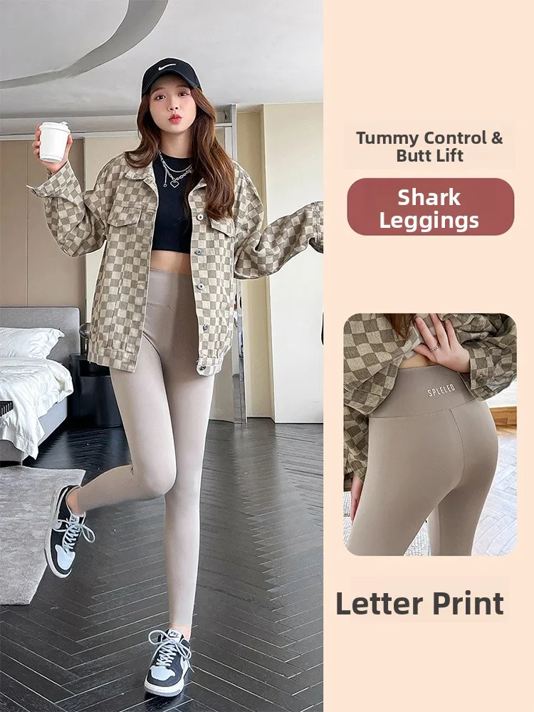 

Comfortable Women's Yoga Pants ark Skin Design Fce Lined High Waist mid Line Ba Waist Lettering Skin Friendly Long Leg...