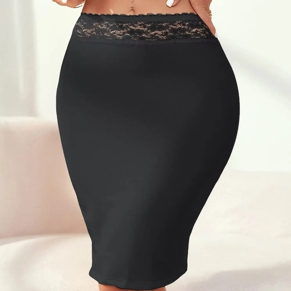 Splicing Lace Half Slips A-Line Anti-Penetration Body Shaper Tummy Control Floral Lace Waistband Basic Underskirt