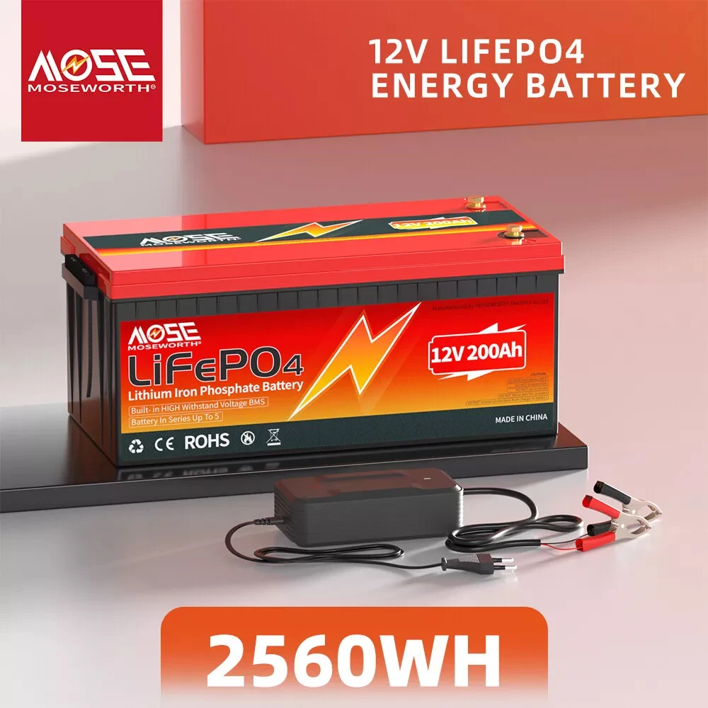 Batterie ricaricabili a batteria 12V 200Ah LiFePO4 integrate 200A BMS 2560Wh litio ferro fosfato per camper RV Solar Marine