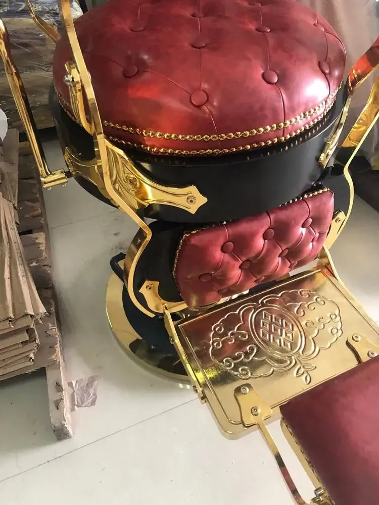 

zz Heavy Duty 90kgs Gold and Red Barber chair Swivel Chair