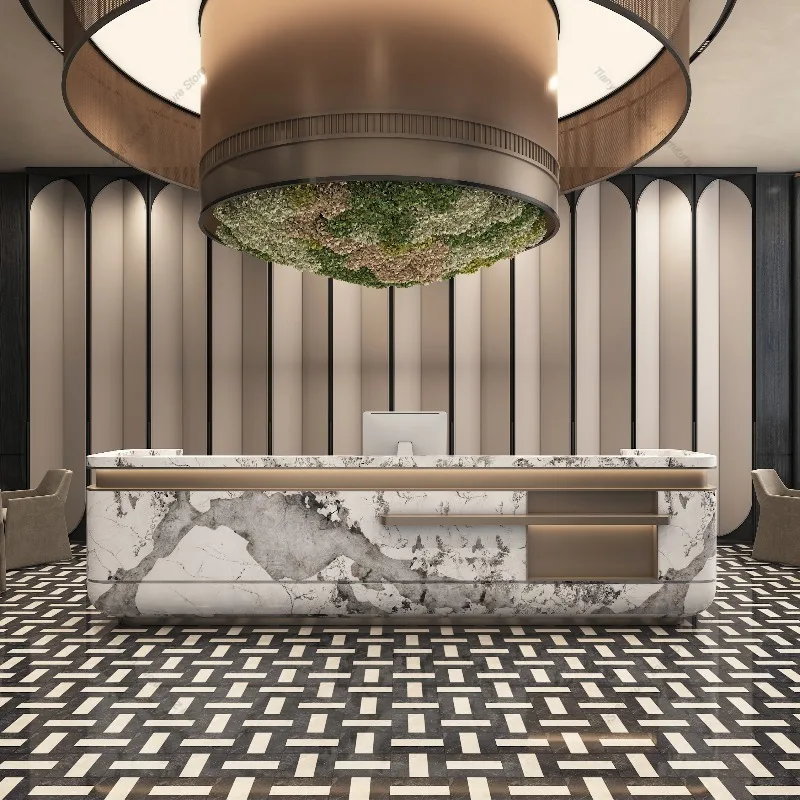 Modern Minimalist Hotel Cashier Desk Nordic Luxury Beauty Salon Sintered Stone Reception Desk Creative Commercial Furniture FYRD