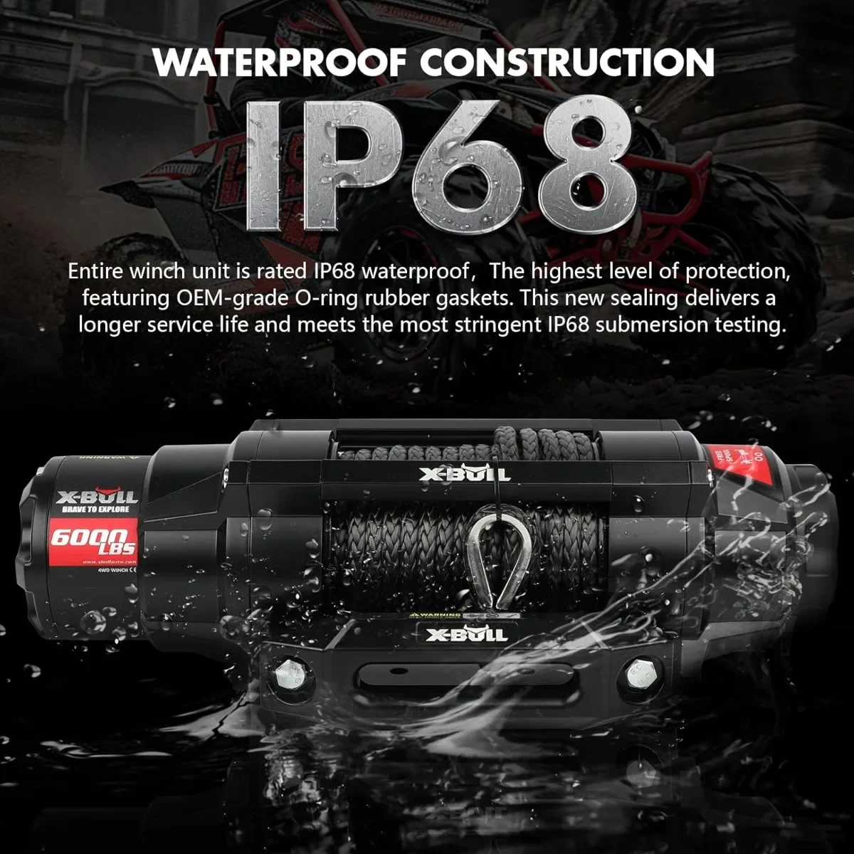 6000LBS Heavy Duty Boat Winch, Waterproof with Synthetic Rope. Features Automatic Brake for Safe Hauling.