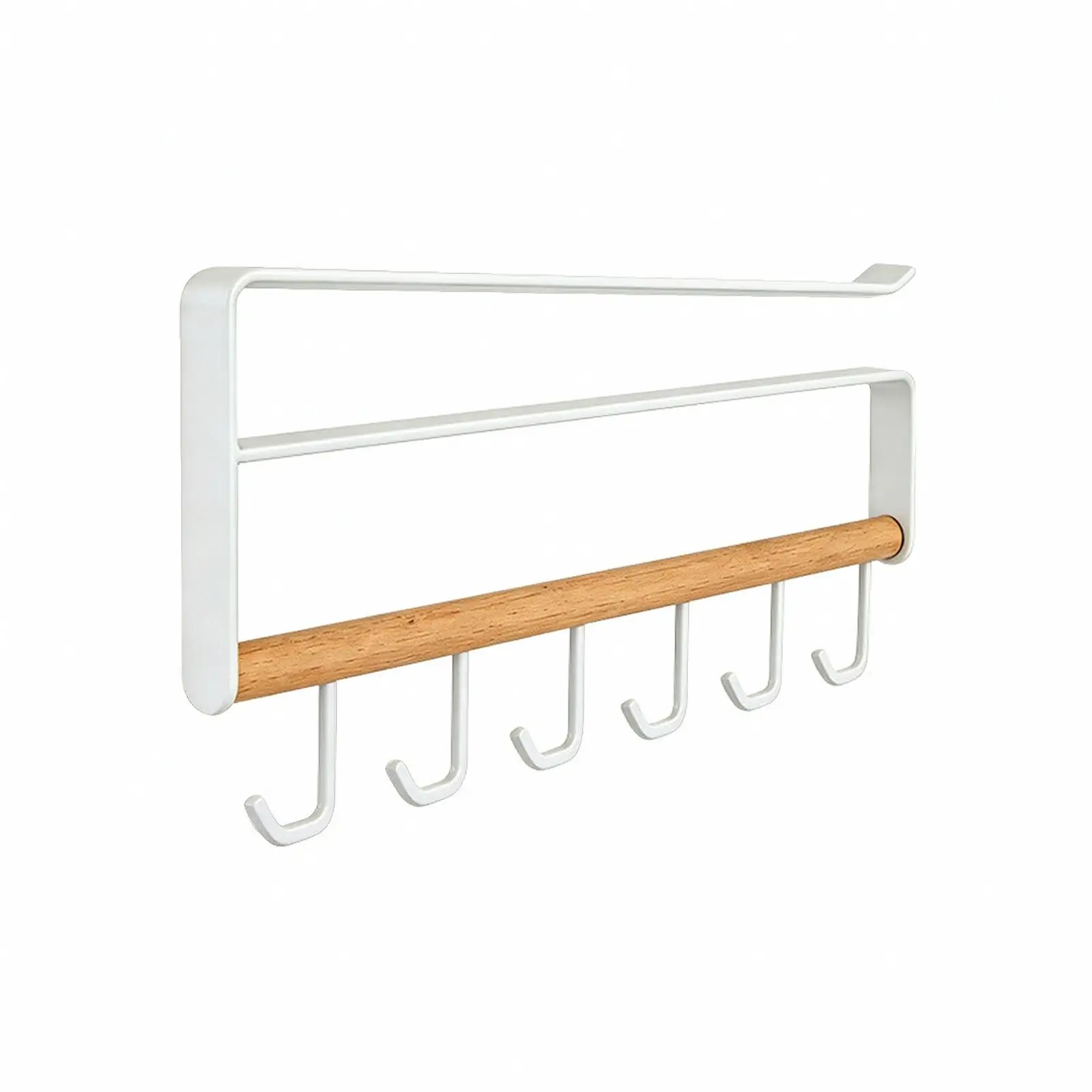 Carbon Steel Wood over Cabinet Hook Rack Kitchen Storage Organizer for Utensils Cookware Tools Towels Space Saving