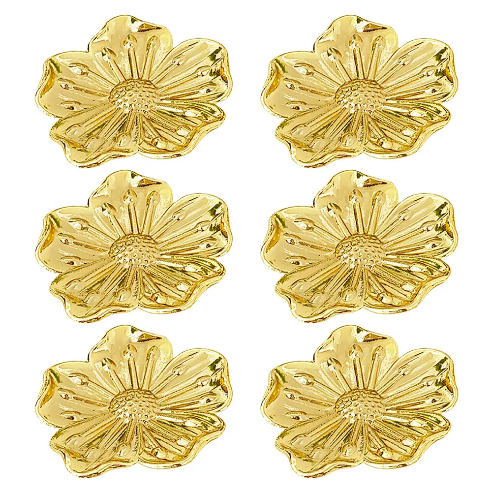 6Set Vintage Brass Flower Cabinet Knobs Single Hole Floral Shape Drawer Pulls Dresser Handles Cupboard Door Hardware