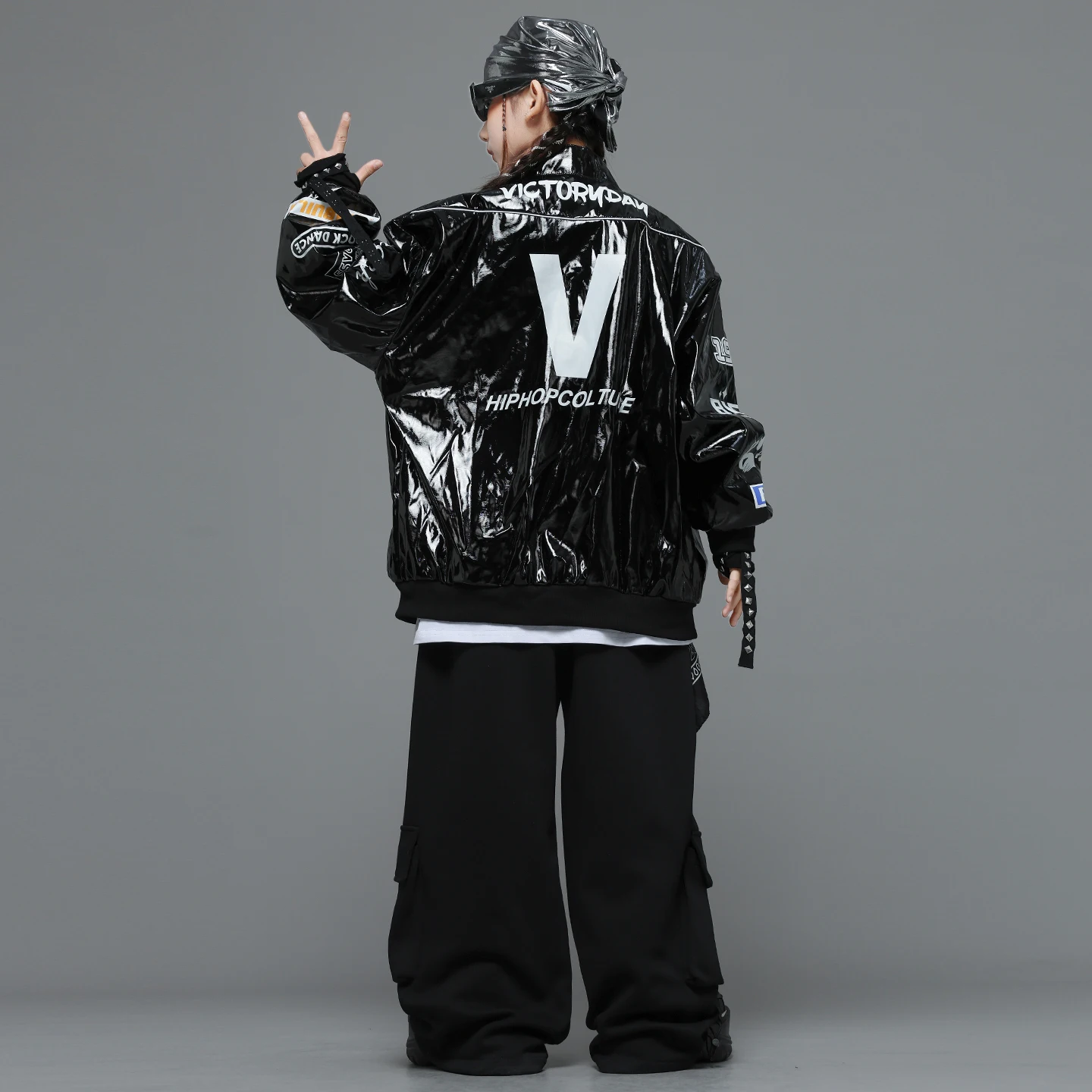 Yougth Danza moderna Abbigliamento Hip Hop Giacca oversize in ecopelle Top Pantaloni cargo casual per ragazza Costumi di danza jazz Vestiti