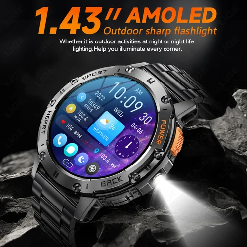 Imagen 2 del producto Para Android ios nuevo reloj inteligente AMOLED para hombres con linterna deportes impermeable rastreador de Fitness Bluetooth llamada Smartwatch hombre + caja