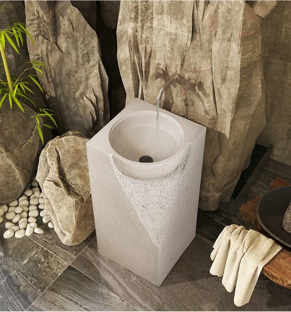 Pedestal Basin Floor-Standing Integrated Art Sink Stone Creative Wash up Sink YX568TB