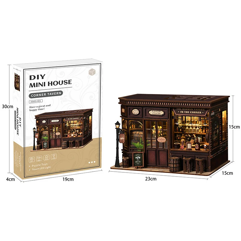 Nuevo Mini taberna esquinera modelo Casa de muñecas de madera con Kit de muebles Diy juguetes de ensamblaje para niños adultos regalo de cumpleaños Casa