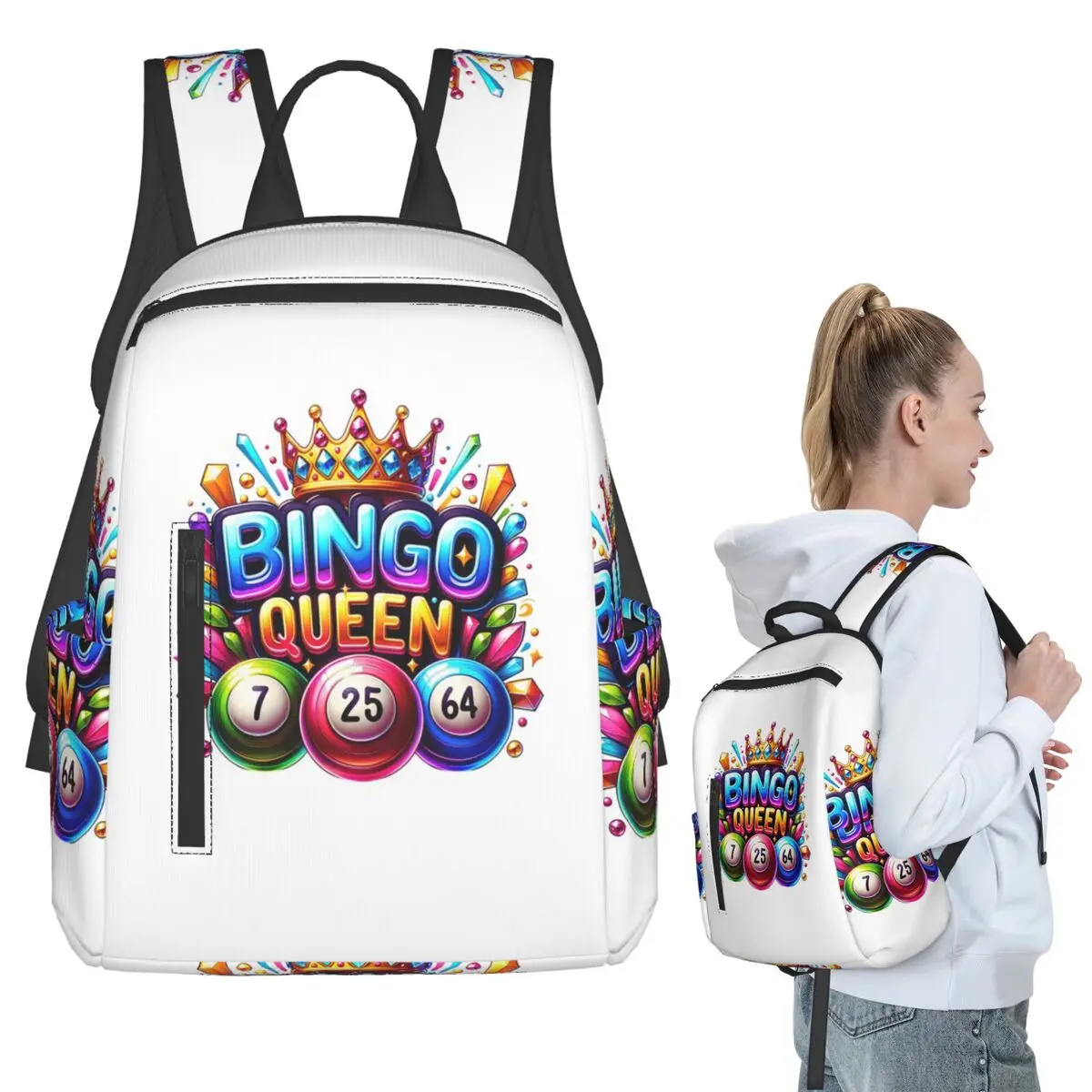 Bingo Queen Best Player Of Vacation Bingo Backpack Student BookBag Children School Bag Laptop Shoulder Bags Men Women