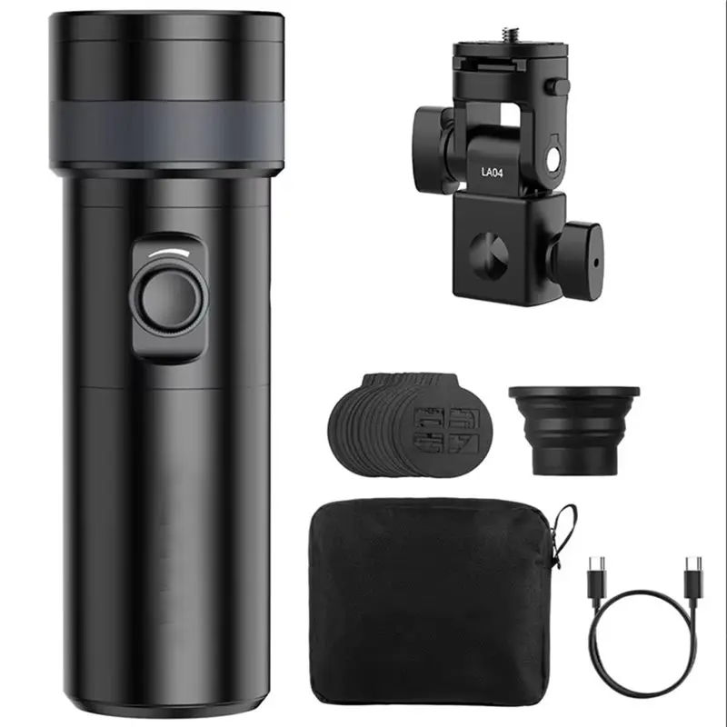 

【Shop Now】LM01 RGB LED Flashlight With LA04 Light Stand Adapter Bracket Ambient Light With 20 Gobos Filters Projection Lighting