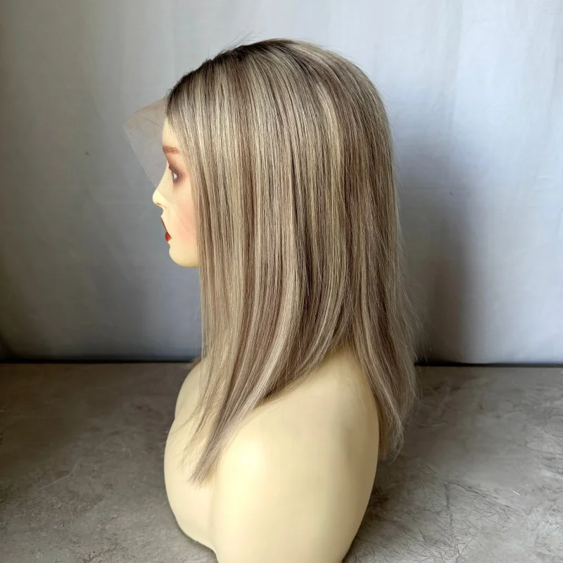 

Выделите Пепельно-русый 13x4 Парики спереди на шнуровке Человеческие волосы Прямой короткий боб Парик из натуральных волос Прозрачные кружевные парики цвета омбре