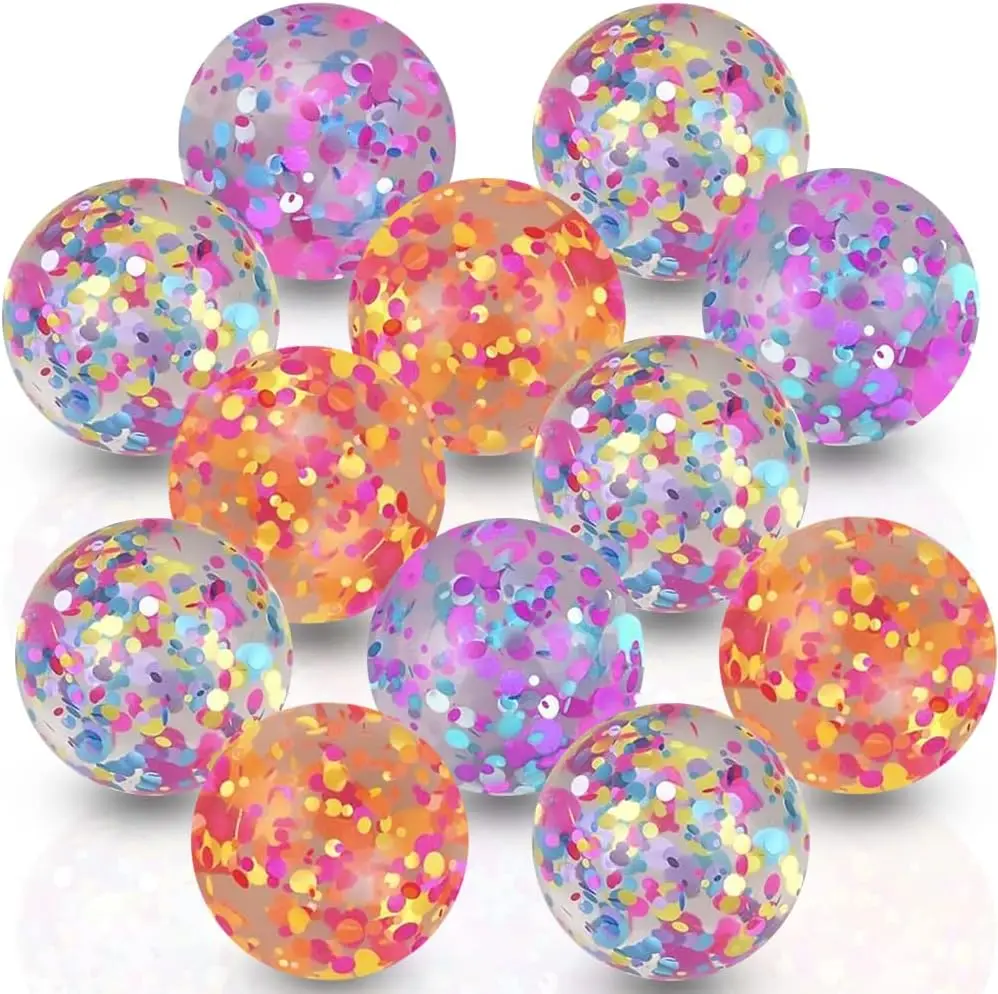 Sparkle Spot High Bounce Balls, Set of 12, Bouncing Balls for Kids with Confetti Inside, Outdoor Toys for Encouraging Active Pla