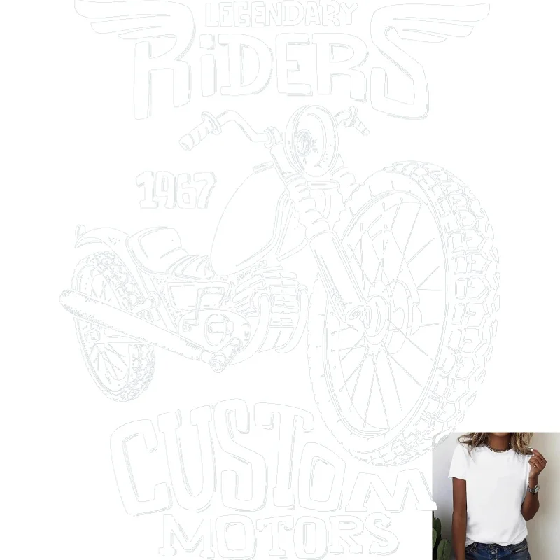 Vintage Vintage Motorcycle Pattern Heat Transfer White Ink Iron - on Patch, Trendy Personality T - shirt Clothing Decoration, Casual - Aliexpress Deal