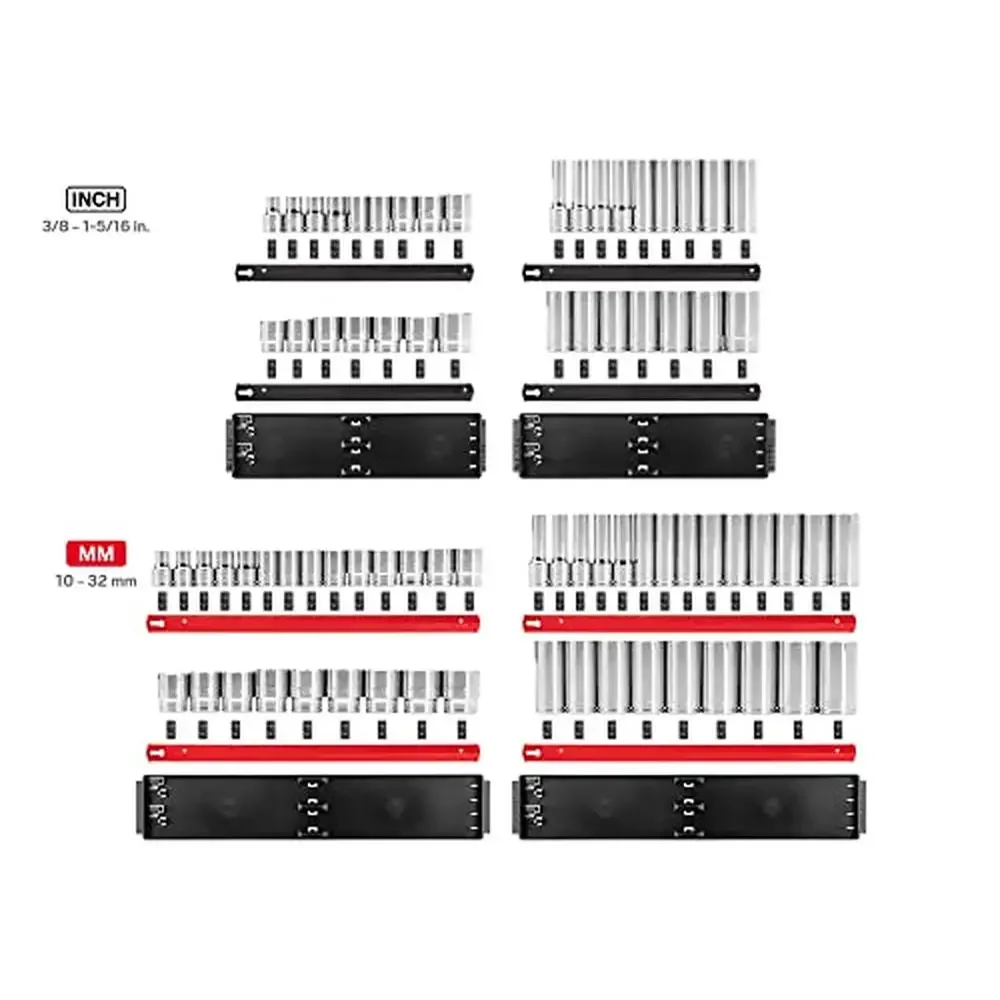 12-Point Socket Set with Rails 78-Piece 3/8-1-5/16 in. 10-32 mm SHD92216 Fastener Force Apply Standard Deep Sockets Rails Metric