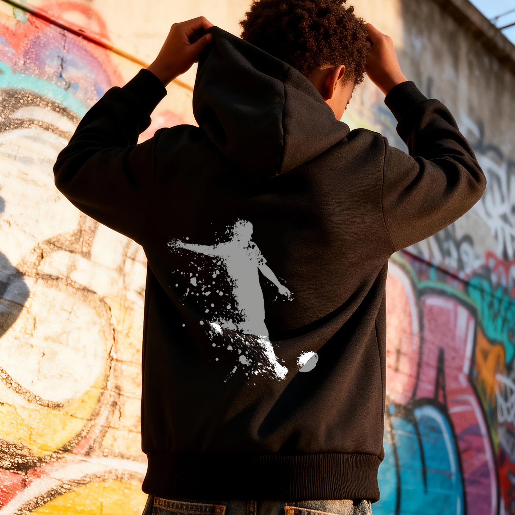 Boys Fleece Hoodie | Cartoon Graphic Back Print, Casual Stretch Pullover, Soft Warm & Comfortable Everyday Essential