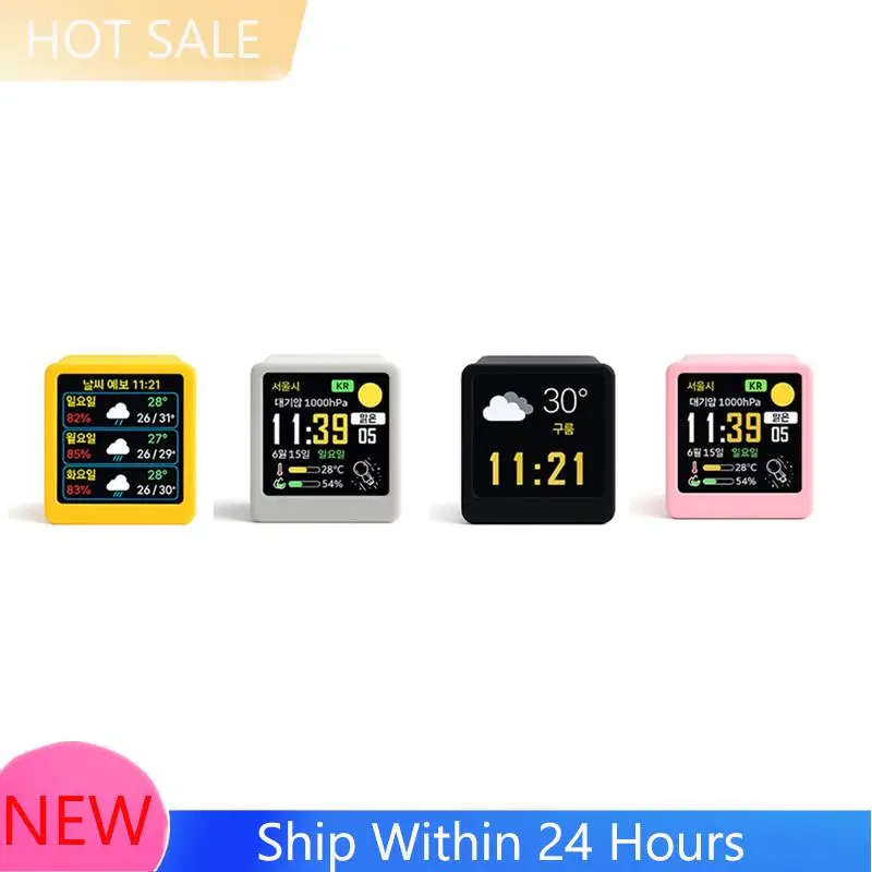 ~【IN  Stock】Korean Smart Weather Station Desktop Display With Wifi, Temperature, Humidity, Time, Alarm, Clock& Decoration Functi