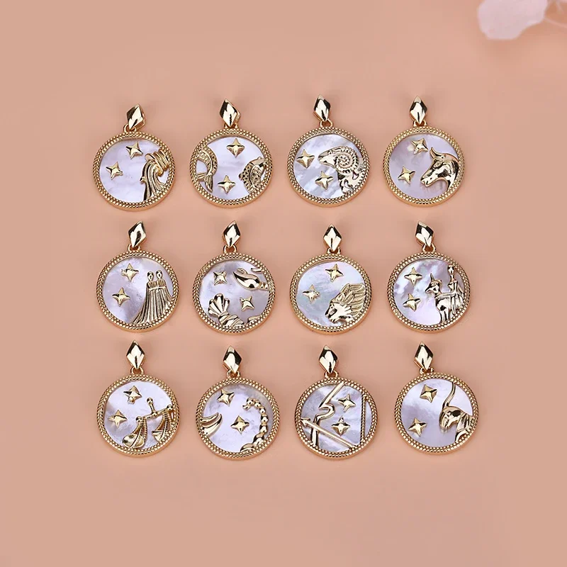 S925 sterling silver natural shell pendant for Twelve Constellations DIY bracelet necklace jewelry accessories for women