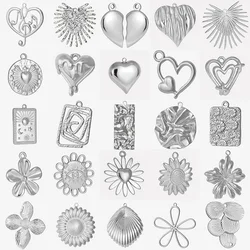 6Pcs/Lot Stainless Steel Chunky Textured Wicca Sun Moon Evil Eye Pendant Stitching Broken Heart Flower Leaves Colgantes Jewelry