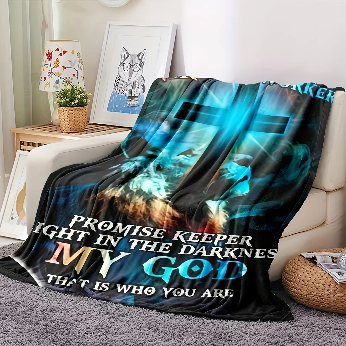 Way Maker Miracle Worker Christian Cross Fleece Blanket Soft Warm Throw for Home Office Travel