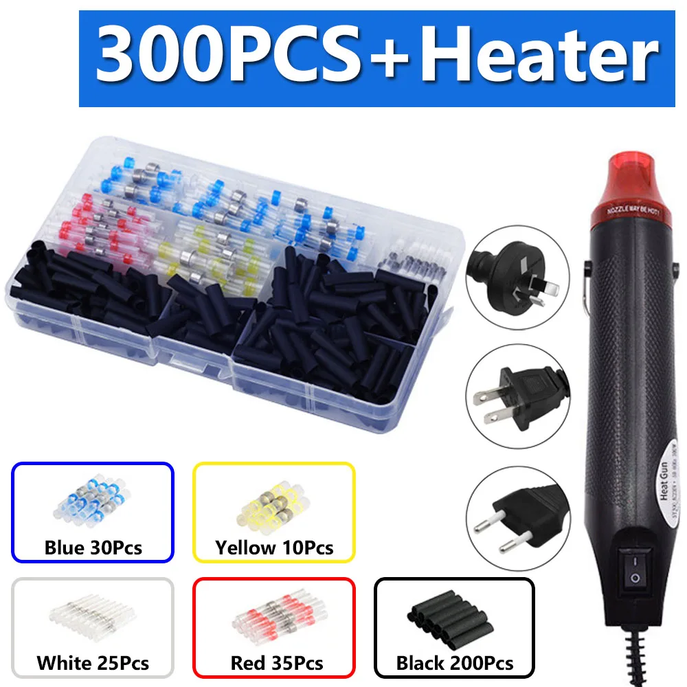 300W Electrical Mini Heat Gun Handheld Hot Air Gun with 300PCS Heat Shrink Butt for DIY Craft Embossing Shrink Wrapping PVC