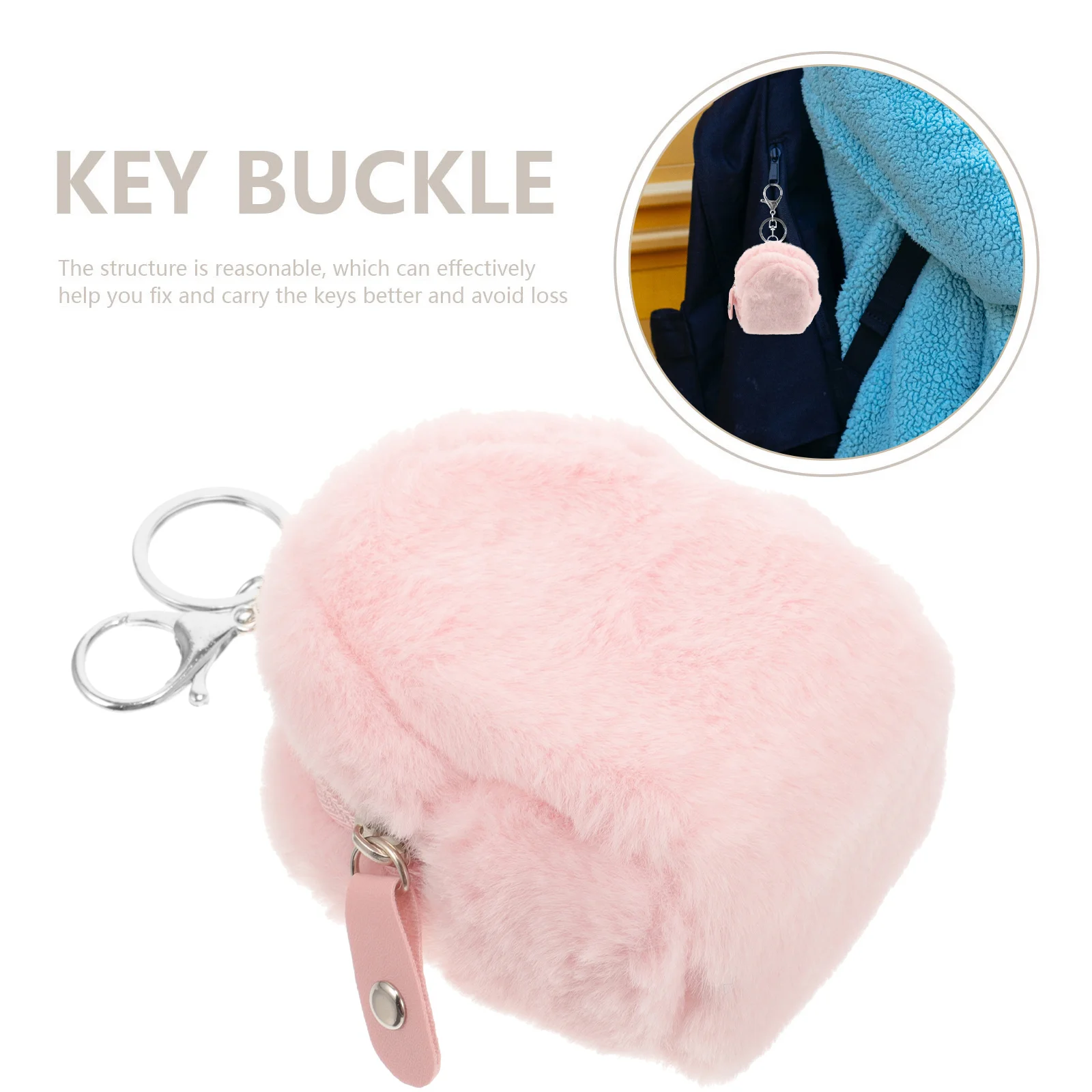 Plush Key Bag Cute Purse Keychain Small Pouch for Little Girl Storage Mini Pink