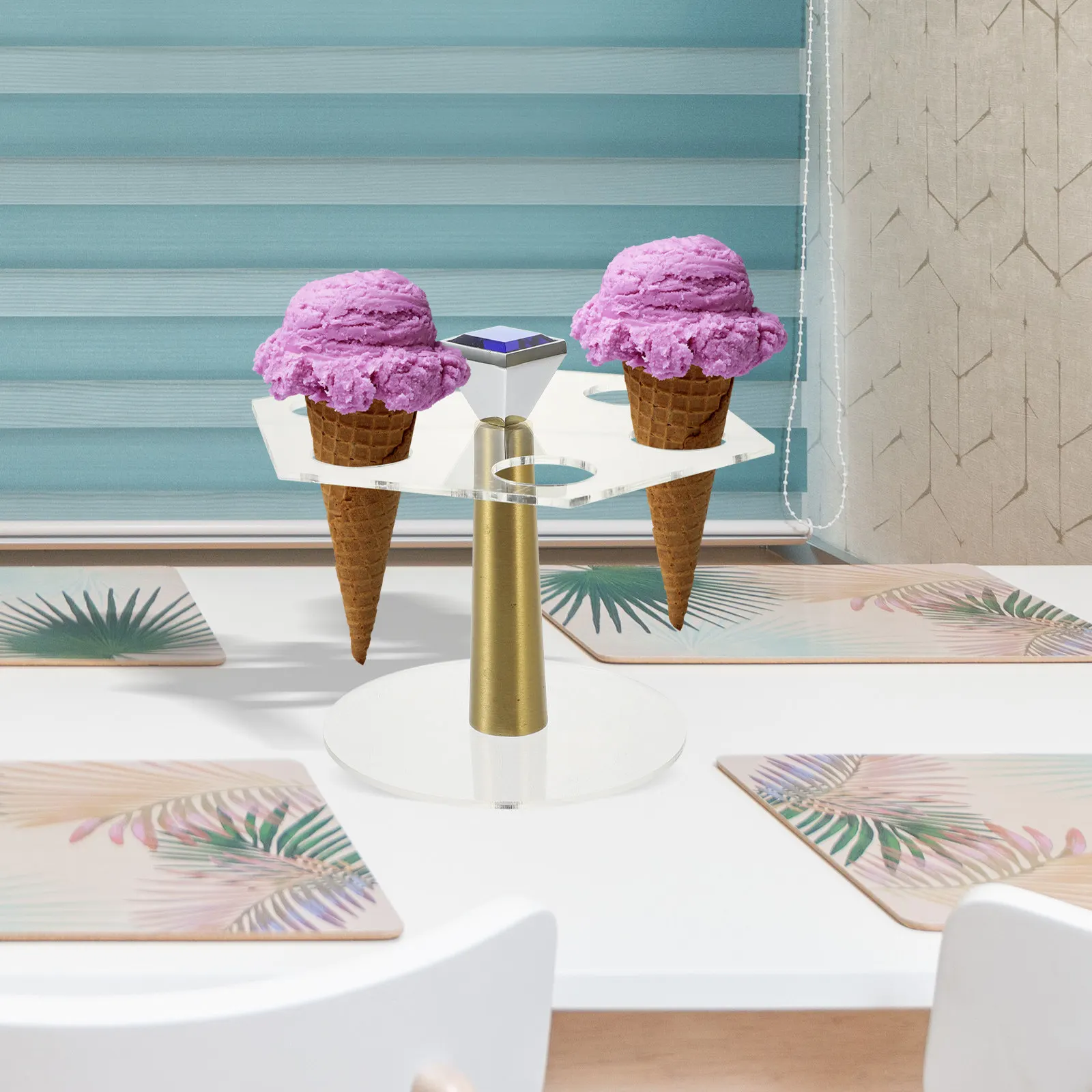 6-Hole Acrylic Ice Cream Cone Holder with Stable Flat Base for Party, Dessert Display & Store Use