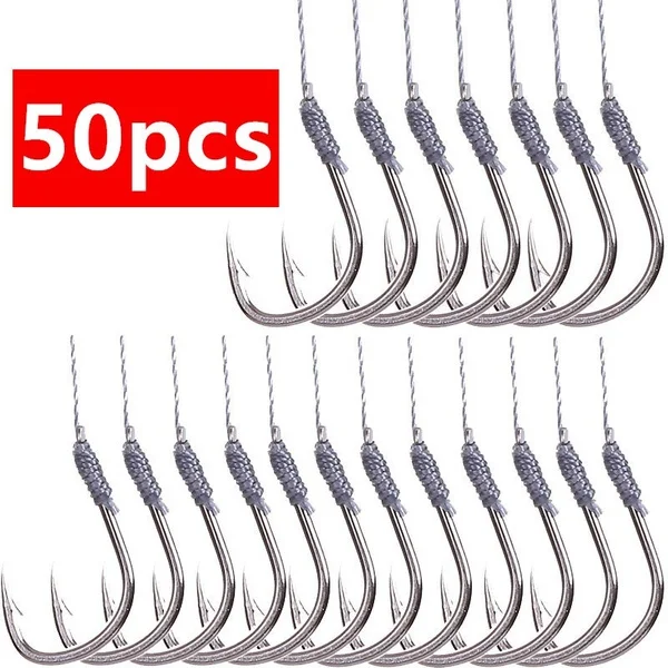 5Pack/50 Hooks Fishs Tool Tied Good Strong Horse Line Double Hook Pair Hook Fishs Hooks Fishing Gear Accessories Sub-line Hooks